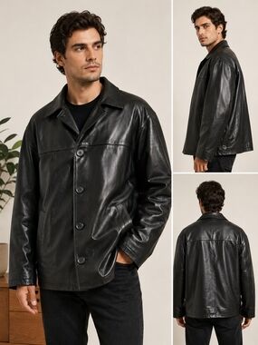 Burnside Biker Oversize Quilted Lined Black Loose Fit Leather Jacket Vintage 90s